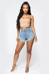 Walk It Out Here Denim Shorts - Medium Blue Wash Ins Street